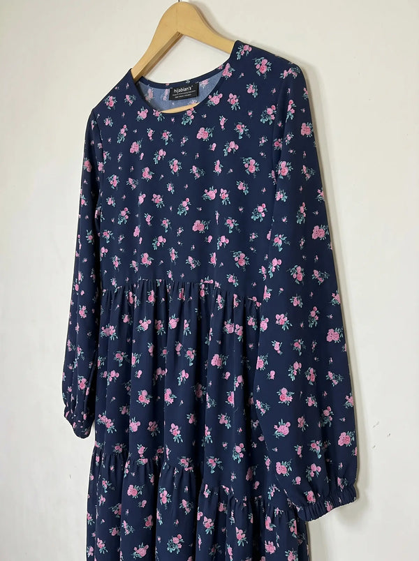 Blue Floral Frill Maxi -  Rosé Garden HJ1648