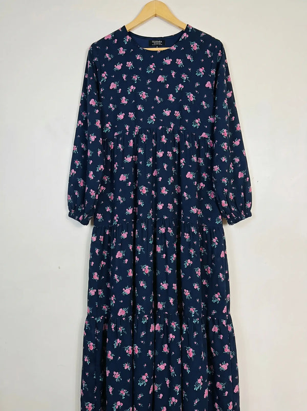 Blue Floral Frill Maxi -  Rosé Garden HJ1648