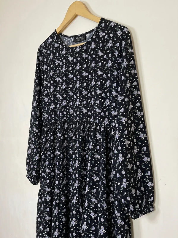 Black Floral Frill Maxi -  Frost Petal HJ1646