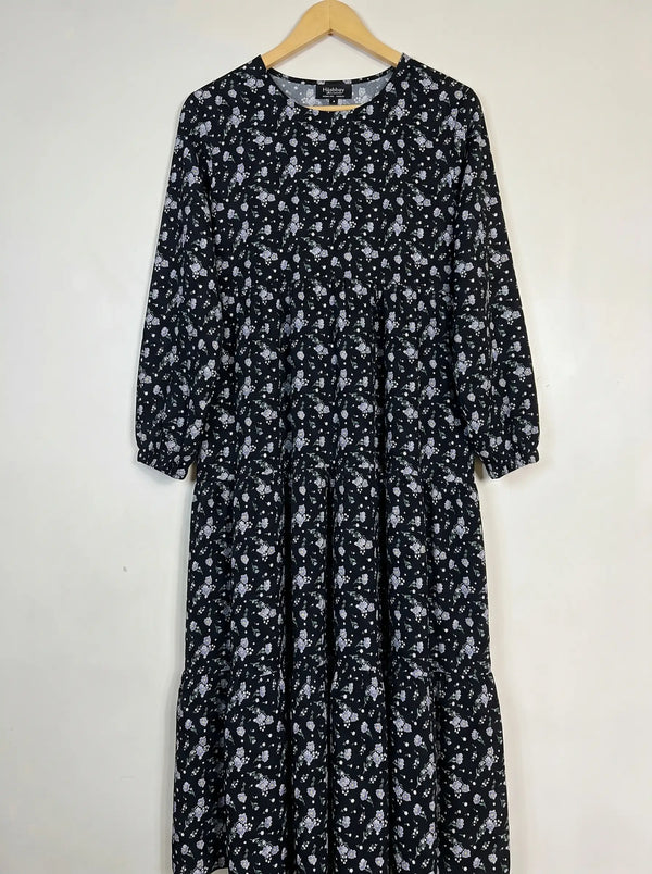 Black Floral Frill Maxi -  Frost Petal HJ1646