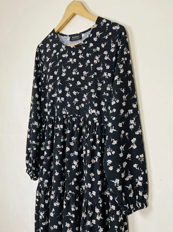Black Floral Frill Maxi -  Ivory Whisper HJ1647