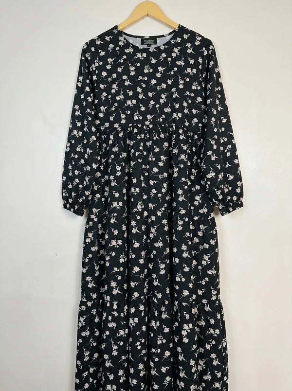 Black Floral Frill Maxi -  Ivory Whisper HJ1647