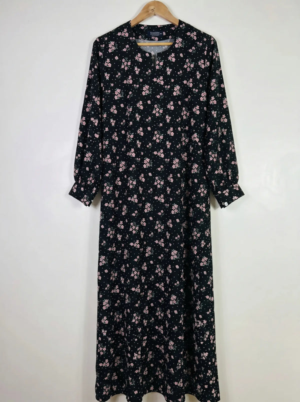 Black Floral Maxi Abaya - Blush Bloom HJ1652