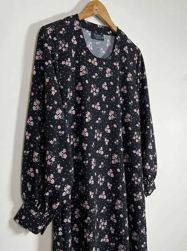 Black Floral Maxi Abaya - Blush Bloom HJ1652