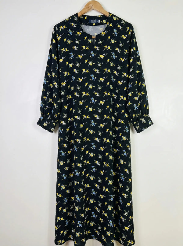 Black Floral Maxi Abaya - Midnight Meadow HJ1653