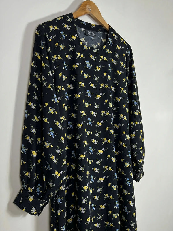 Black Floral Maxi Abaya - Midnight Meadow HJ1653