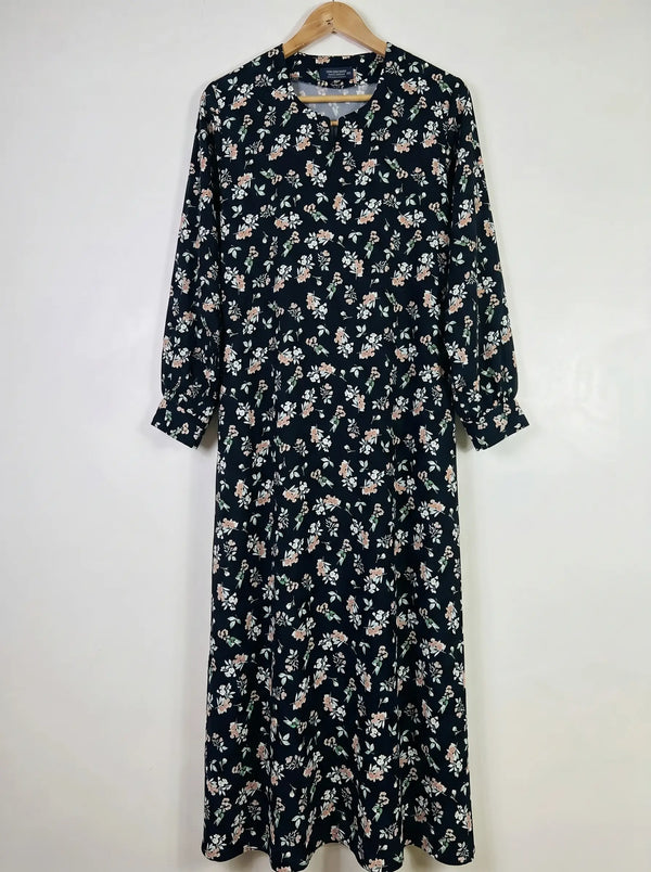 Black Floral Maxi Abaya - Noir Blossom HJ1655