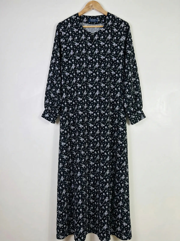 Black Floral Maxi Abaya - Frost Petal HJ1651