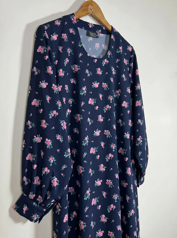 Blue Floral Maxi Abaya - Rose Garden HJ1649