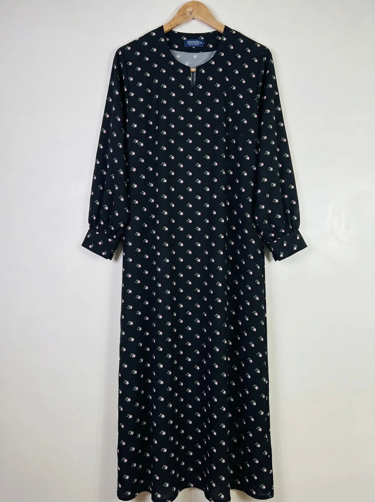 Black Floral Maxi Abaya - Rosette Veil HJ1656 Main image