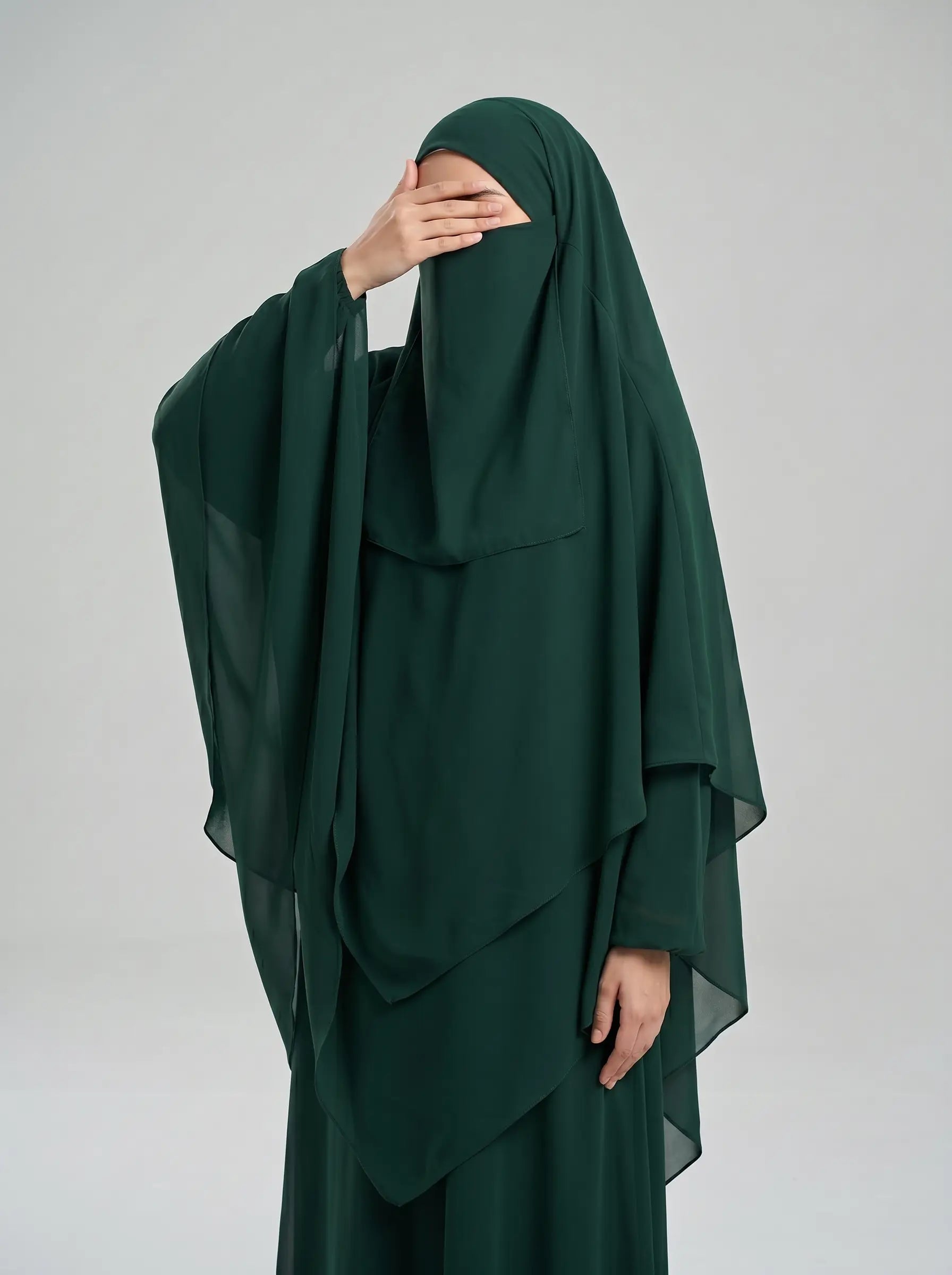 Bottle Green - Two Layer Khimar Set