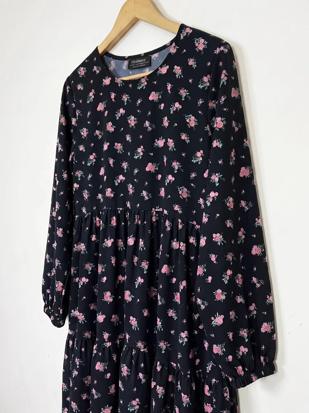 Black Floral Frill Maxi -  Rosé Garden HJ1648