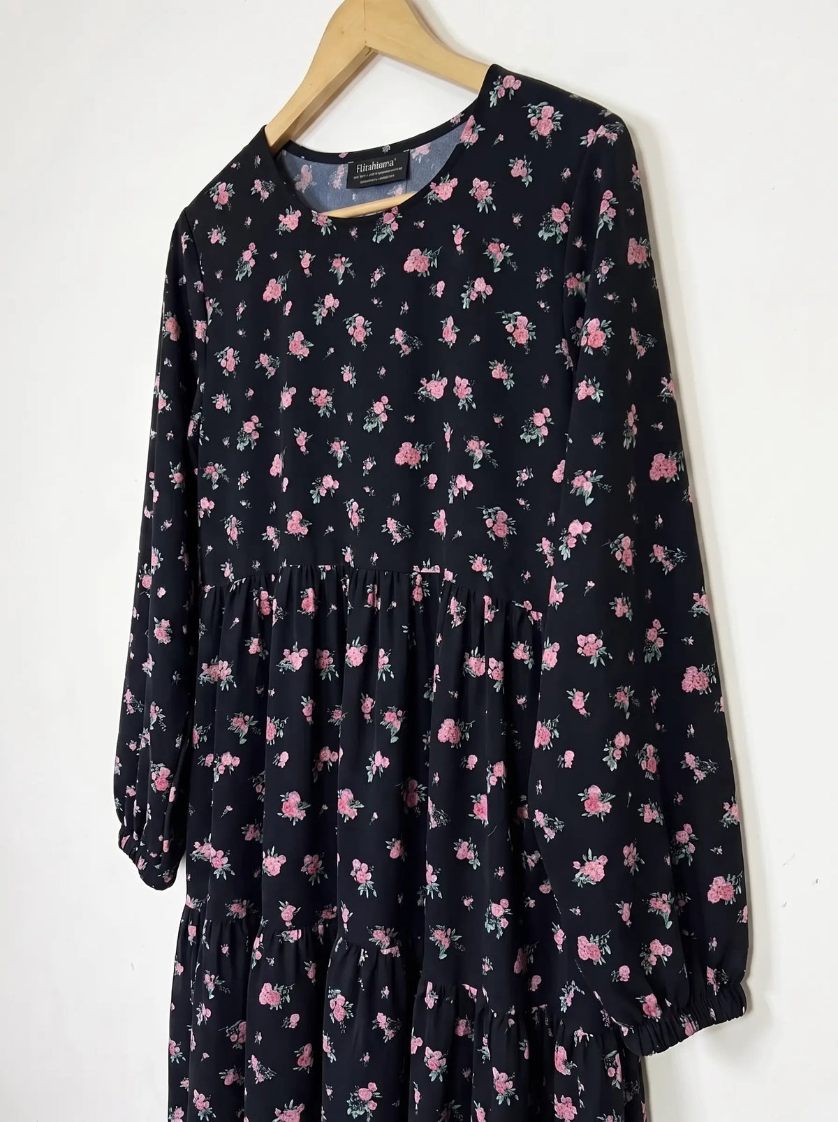 Black Floral Frill Maxi -  Rosé Garden HJ1648