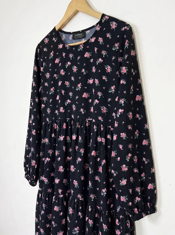 Black Floral Frill Maxi -  Rosé Garden HJ1648