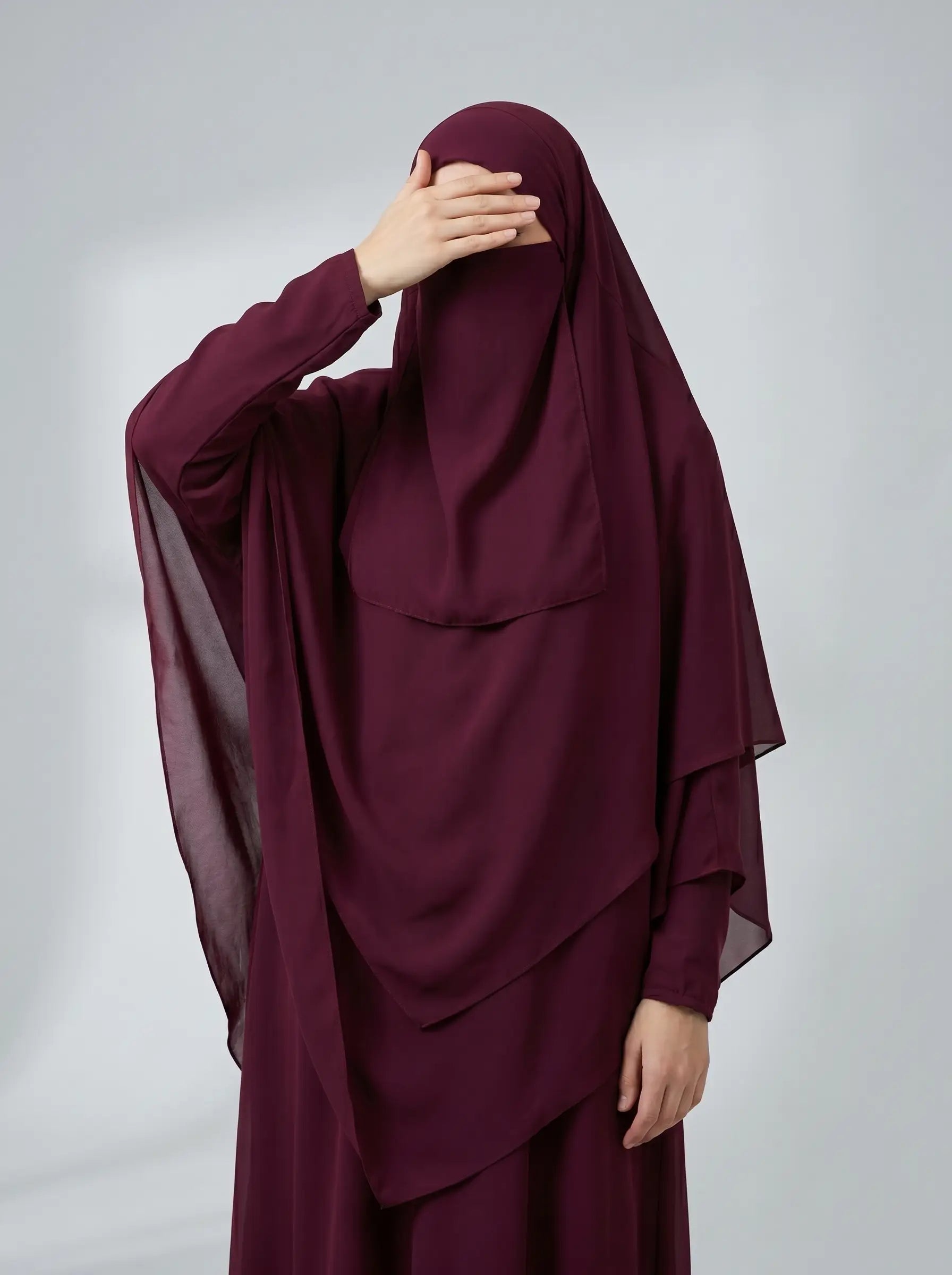 Maroon - Two Layer Khimar Set