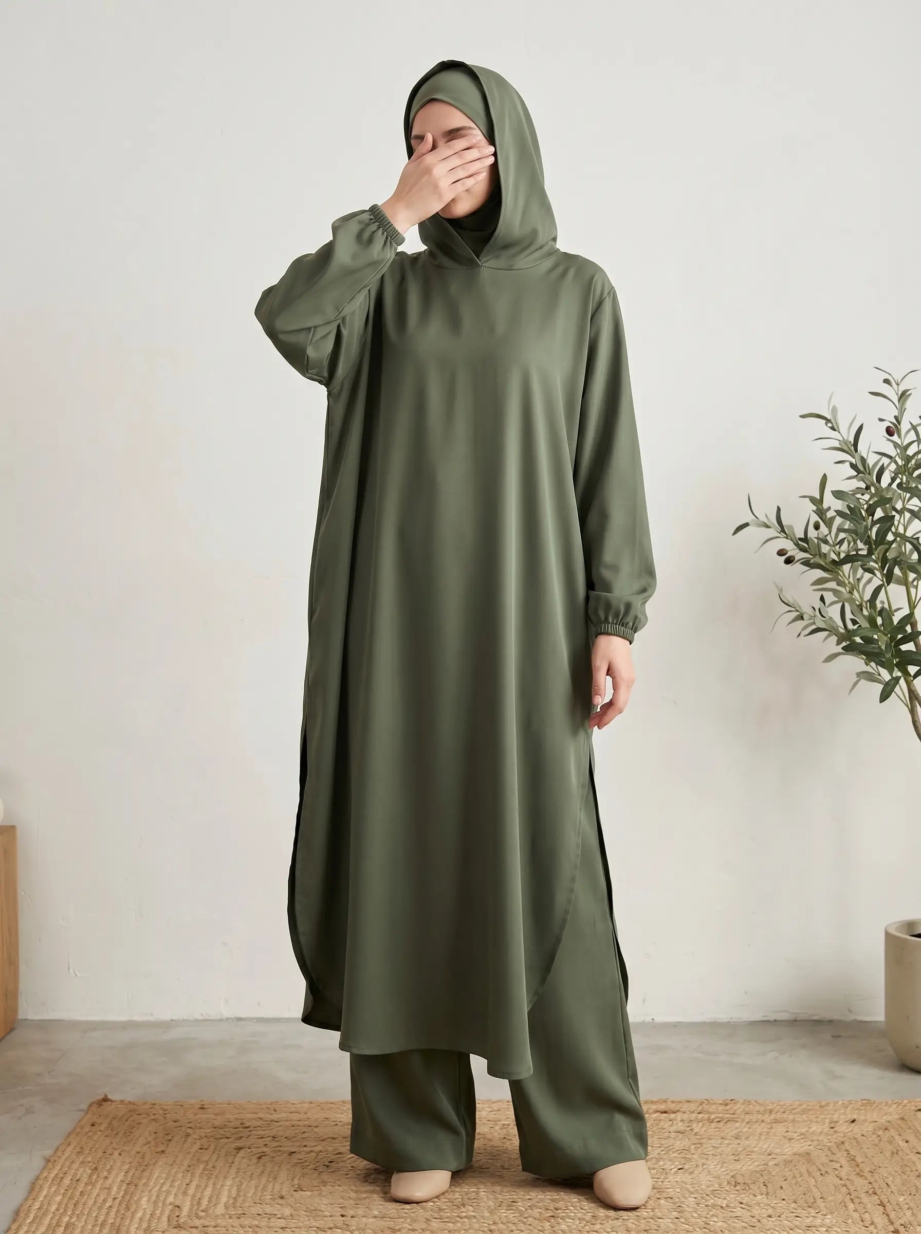 Olive Green - Hooded Co-ord Set HJ1607
