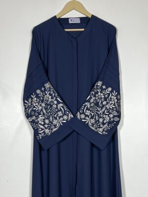 Embroidery Front Open Abaya - Blue HJ0532 - Image 2