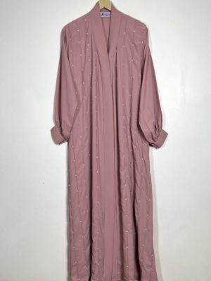 Mauve - Front Open Pearls Abaya HJ0624 - Image 1