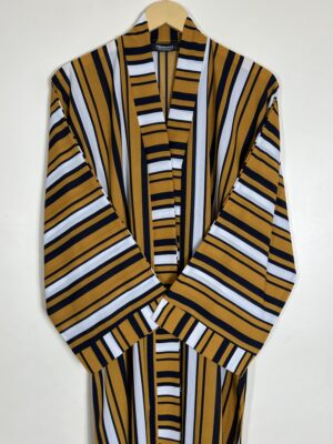 Mustard - Stripes Front Open Abaya HJ0826 - Image 2