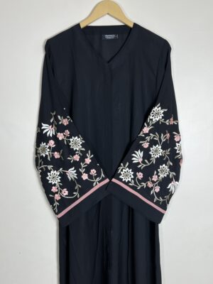 Black - Floral Embroidery Abaya HJ0841 - Image 2