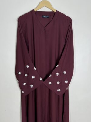 Maroon - Petals Embroidery Abaya HJ0912 - Image 2