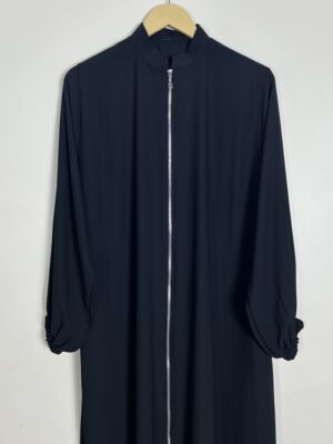 Black - Collar Style Silver Zip Abaya HJ0951 - Image 2