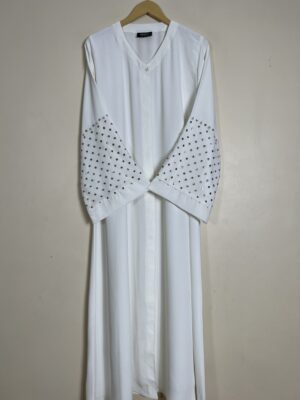 White - Delicate Net Lace Design Abaya HJ1027 - Image 1