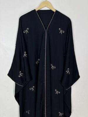 Beige - Butterfly Bow Abaya HJ1070 - Image 2