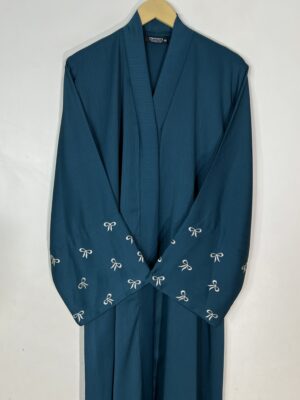 Teal - Bow Sleeves Abaya HJ1098 - Image 2