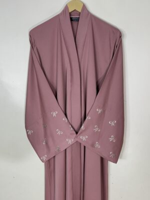 Coral Pink - Bow Sleeves Abaya HJ1099 - Image 2