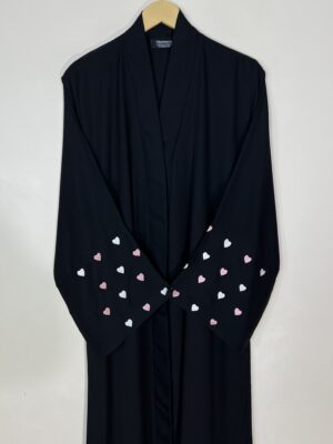 Pink & White - Hearts Embroidery Abaya HJ1086 - Image 2