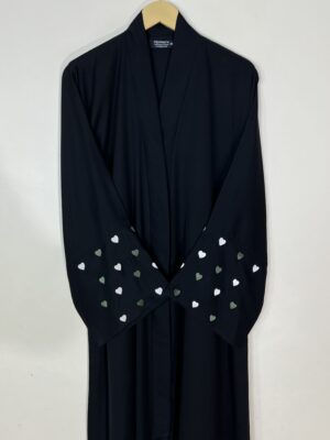 Green & White - Hearts Embroidery Abaya HJ1087 - Image 2