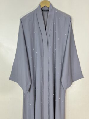 Cool Grey - Pearls Adorned Classic Abaya HJ1080 - Image 2