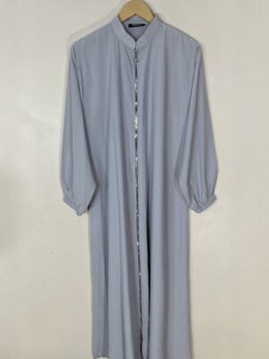 Cool Grey - Collar Style Silver Zip Abaya HJ1077 - Image 1