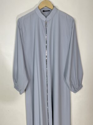 Cool Grey - Collar Style Silver Zip Abaya HJ1077 - Image 2