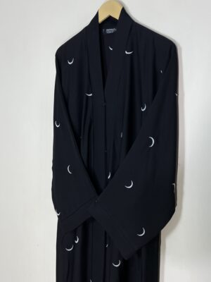 Black - Front Open Celestial Moon Abaya HJ1101 - Image 2