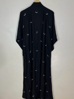 Black - Front Open Celestial Moon Abaya HJ1101 - Image 3