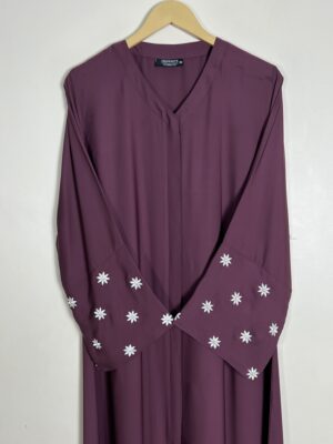 Wine - Petals Embroidery Abaya HJ1054 - Image 2