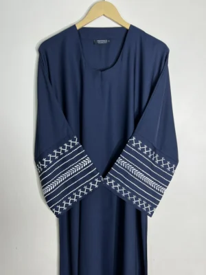 Blue - Trail Embroidery Abaya HJ1112 - Image 2