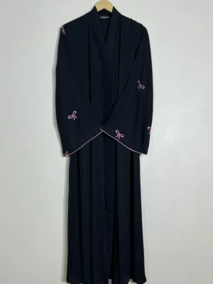 Pink - Prestige Bow Sleeves Abaya HJ1109 - Image 1