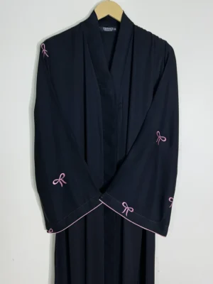 Pink - Prestige Bow Sleeves Abaya HJ1109 - Image 2