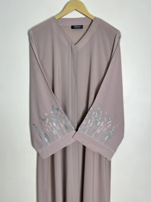 Beige - Embroidered Bloom Abaya HJ1106 - Image 2