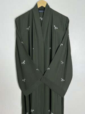 Olive Green - Classic Bow Abaya HJ1102 - Image 2