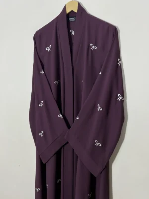 Wine - Classic Bow Abaya HJ1128 - Image 2