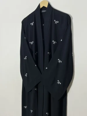 Black - Classic Bow Abaya HJ1130 - Image 2