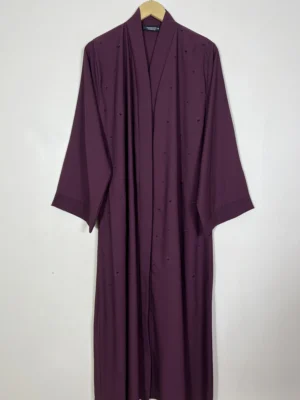 Maroon - Pearls Adorned Classic Abaya HJ1142 - Image 1