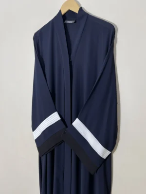 Blue - White Modest Pleated Abaya HJ1151 - Image 2