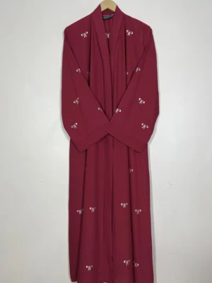 Ruby Red - Classic Bow Abaya HJ1155 - Image 1